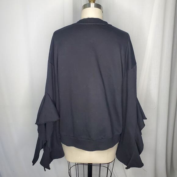 J.O.A. Black Ruffle Tie Sleeve Sweatshirt Large - Picture 3 of 5